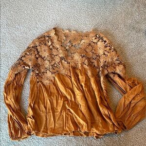 Free People Burnt orange Lace Blouse with Relaxed Fit